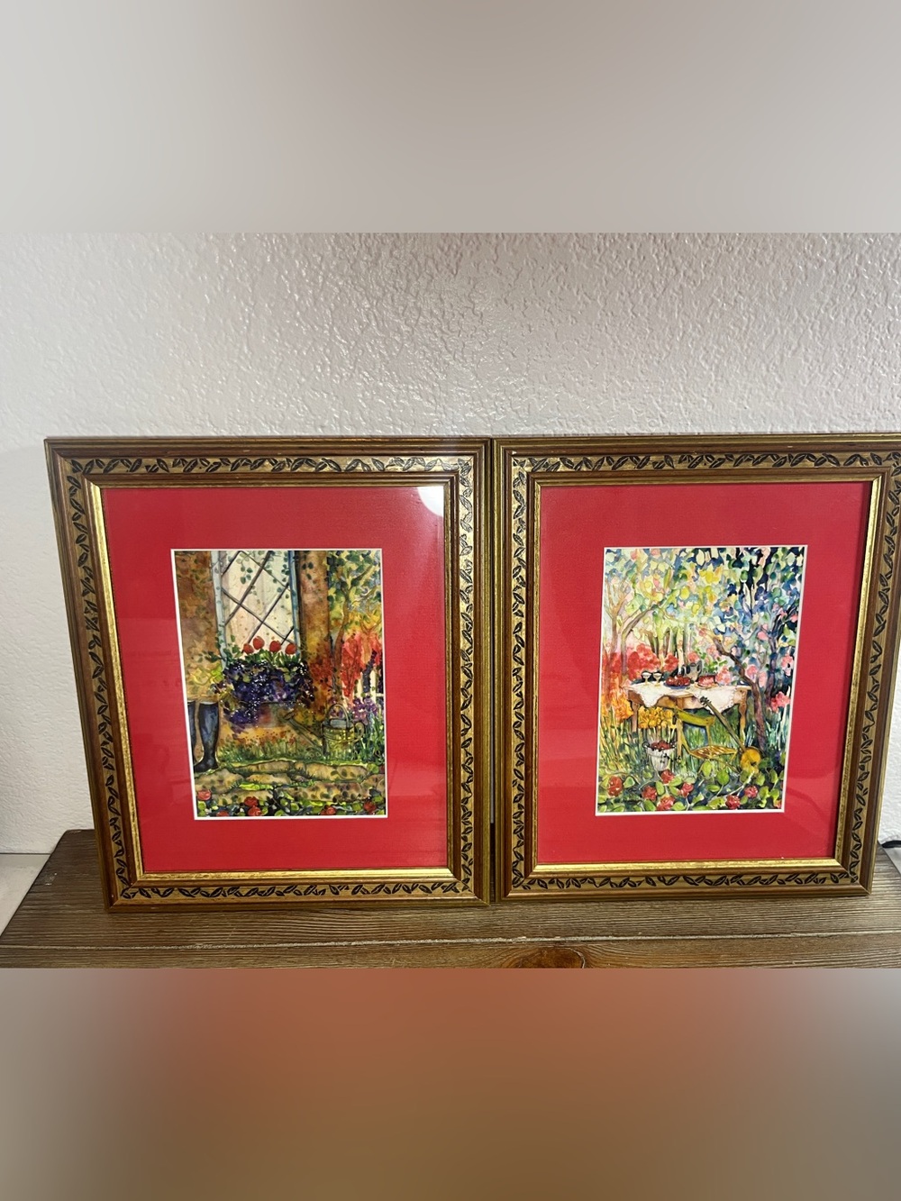 Pair of Framed & Matted Jill Louise Campbell Watercolor Prints 12”X10” Wall Art
